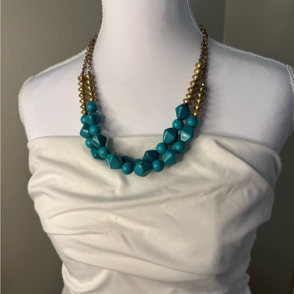 Chic Turquoise and Gold Beaded Fashion Necklace NWOT